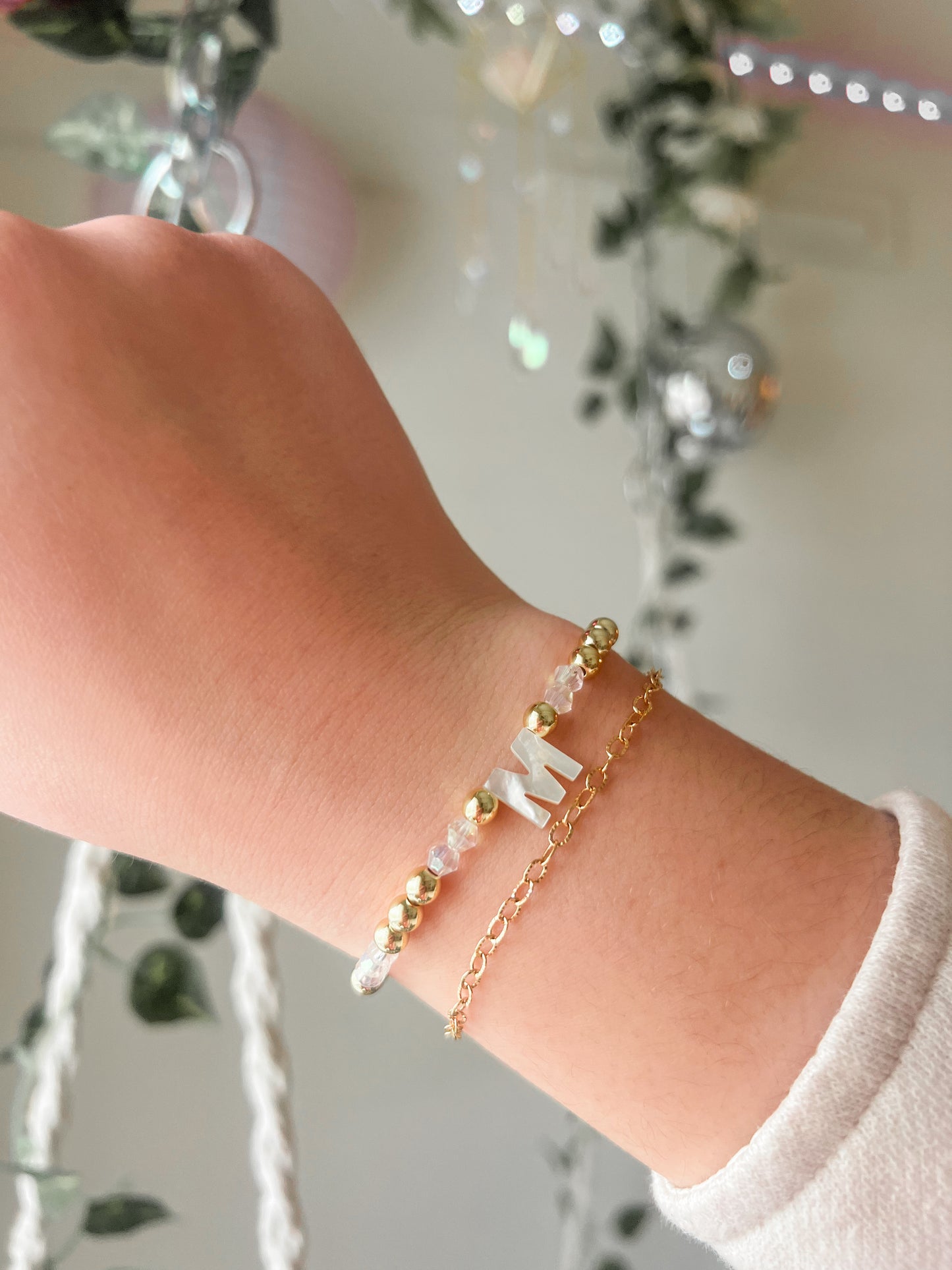 Gold Pearl Initial Bracelet