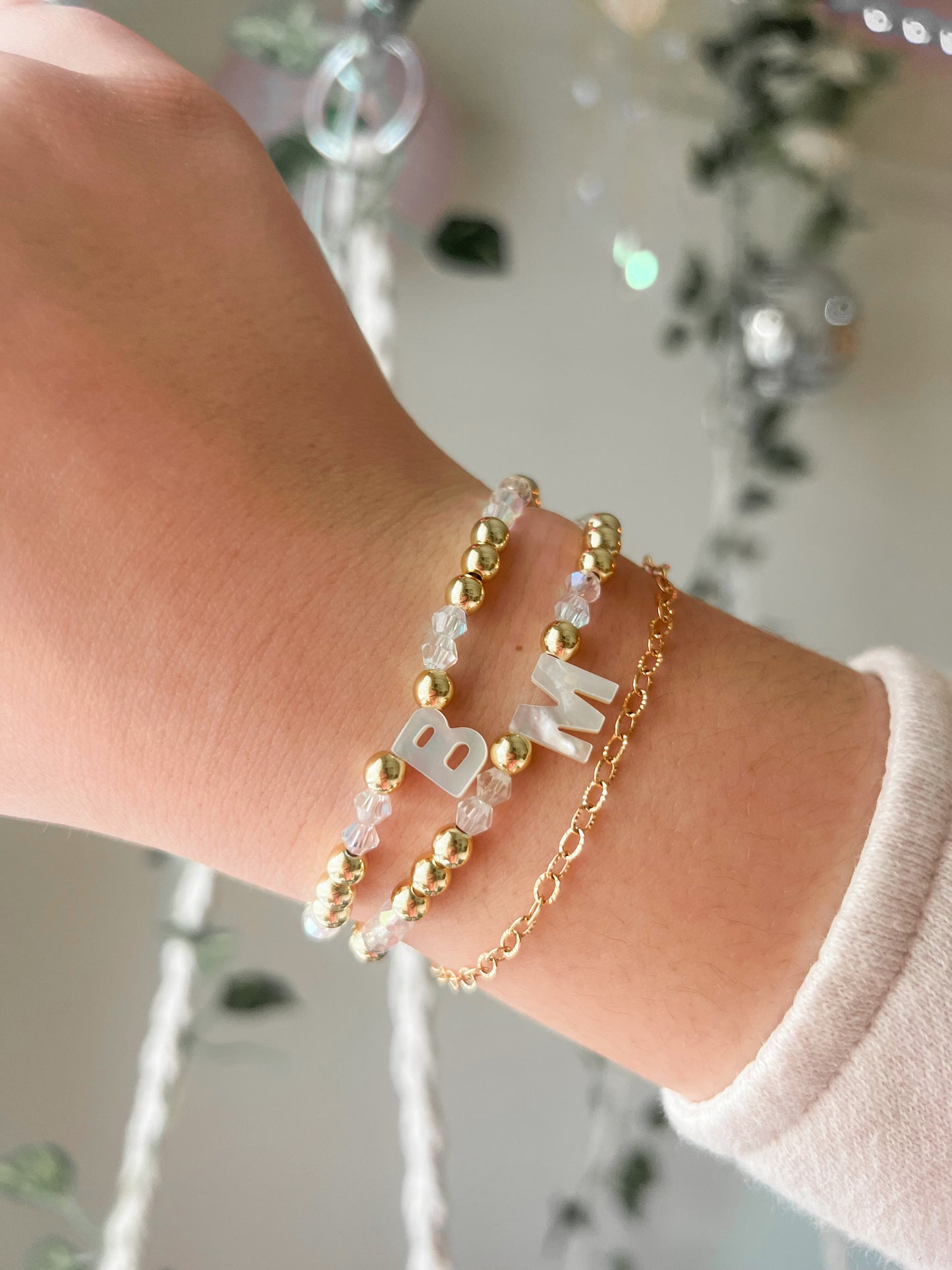 Gold Pearl Initial Bracelet
