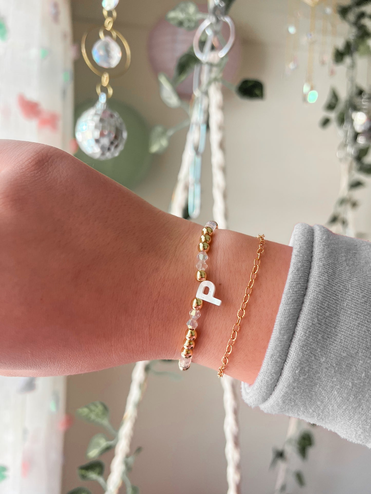 Gold Pearl Initial Bracelet