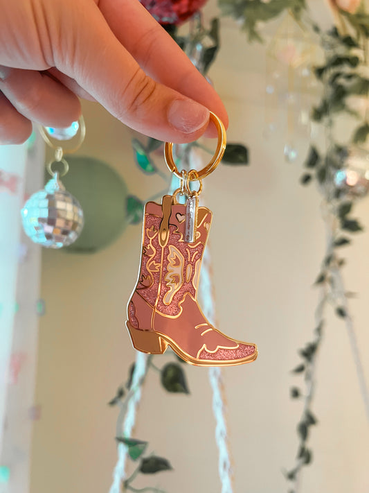 Pink Cowgirl Boot Keychain